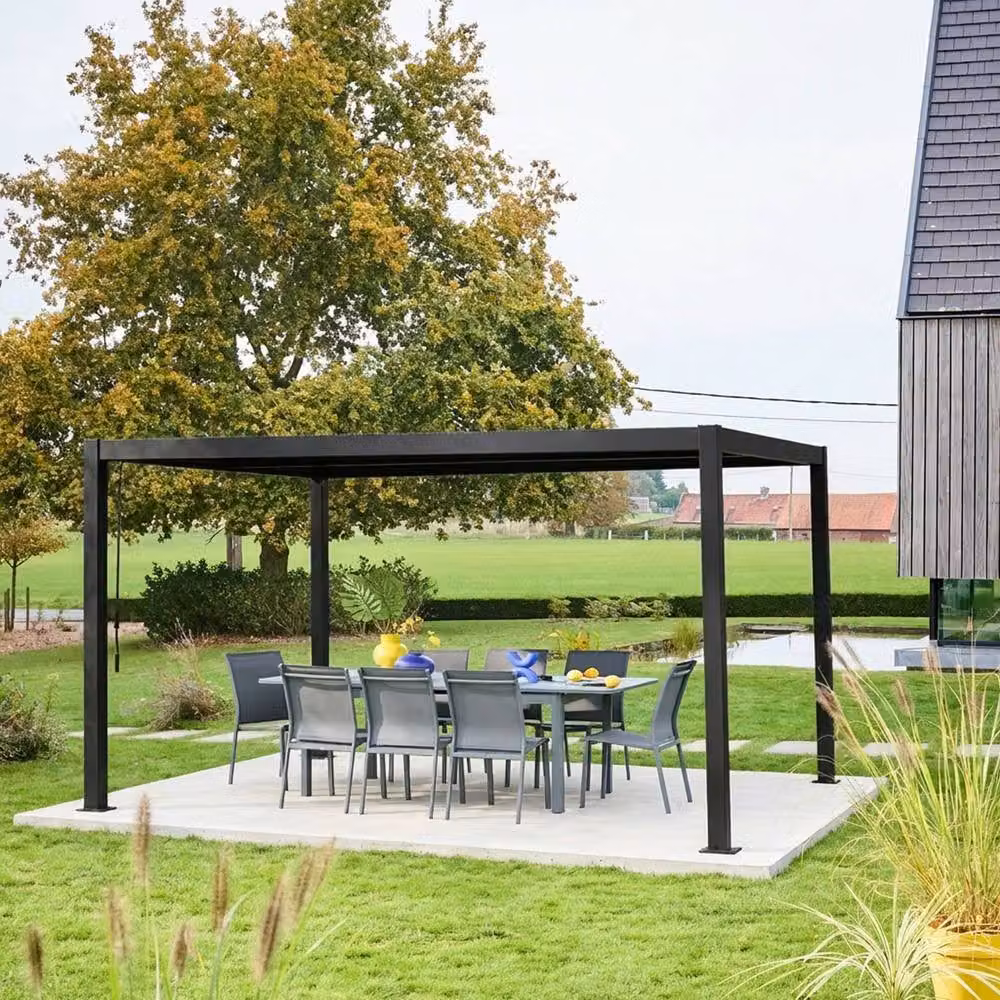 Sweekeet Black Louvered Pergola in Aluminium and Galvanised Steel, W: 400 cm, D: 300 cm, H: 231 cm – 3