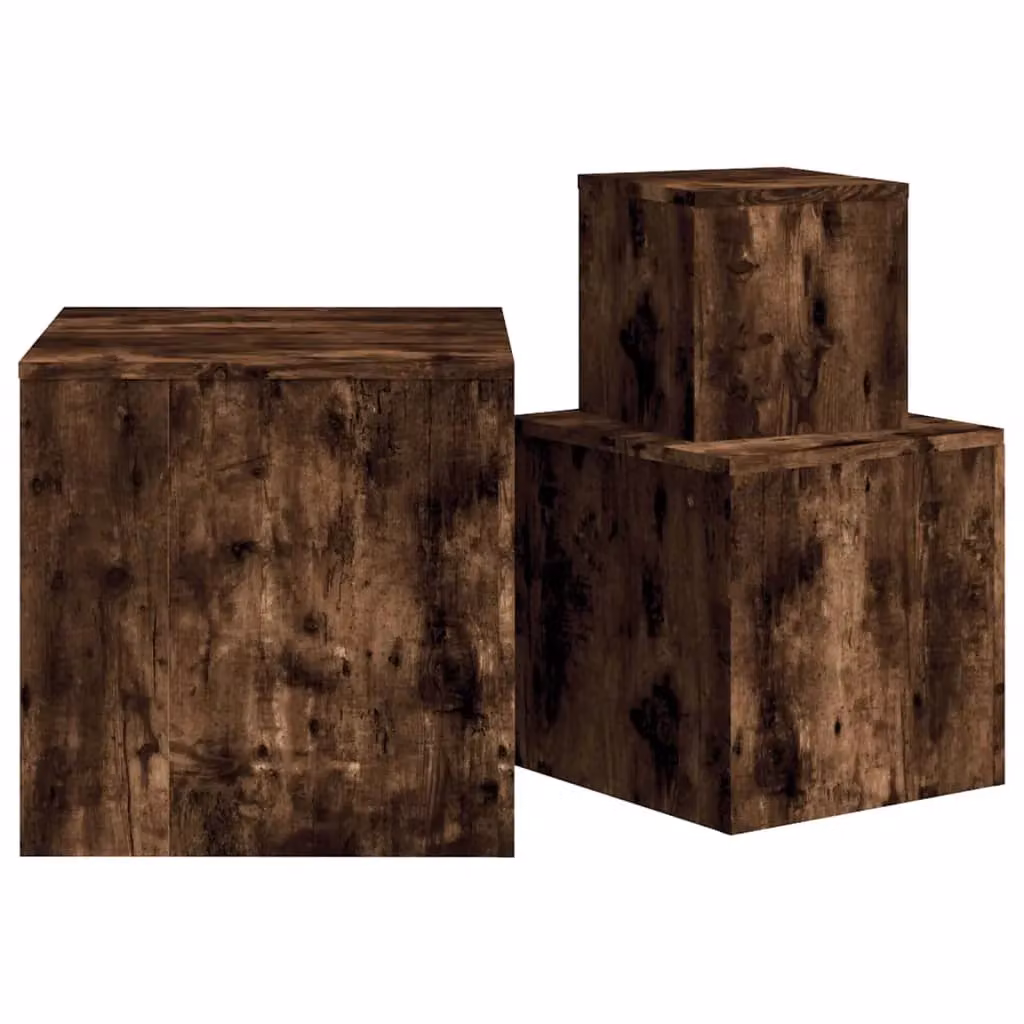 Berkfield Home Set of 3 Nested Side Tables in Smoked Oak Brown Engineered Wood – 4