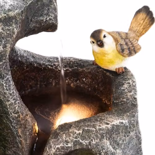 Garden Gear Grey Cascading Rock Water Feature with Two Birds and LED Lights, Durable Polyresin Outdoor Garden Ornament, Height: 54 cm – 2