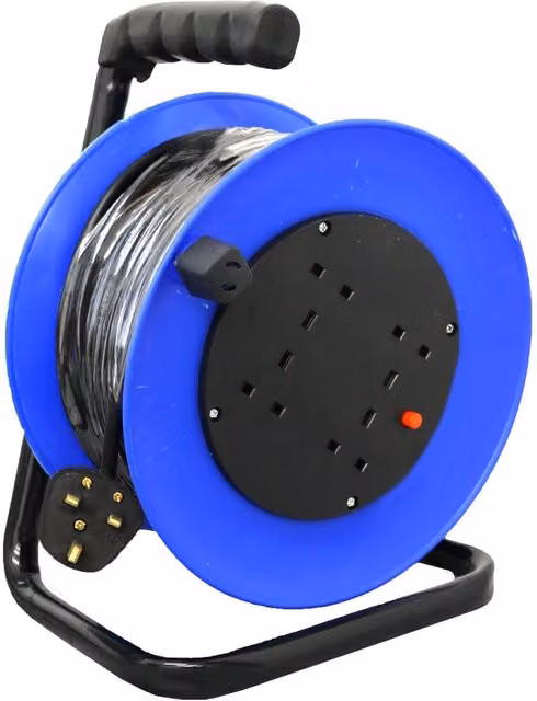 Oypla 4 Way Gang Socket Extension Cable Reel, 25m, 13A, 230V, Blue