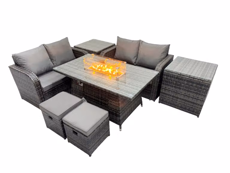Fimous 6-Seater Modern Rattan Garden Furniture Set with 2 Side Tables and 2 Stools in Dark Grey