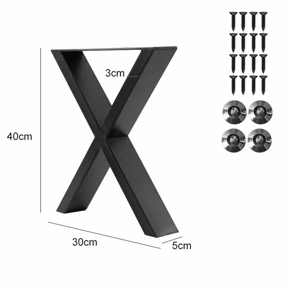 EONLION Industrial Metal X Shape Table Legs, Black, 2 Pieces, W: 30 cm, D: 40 cm – 2