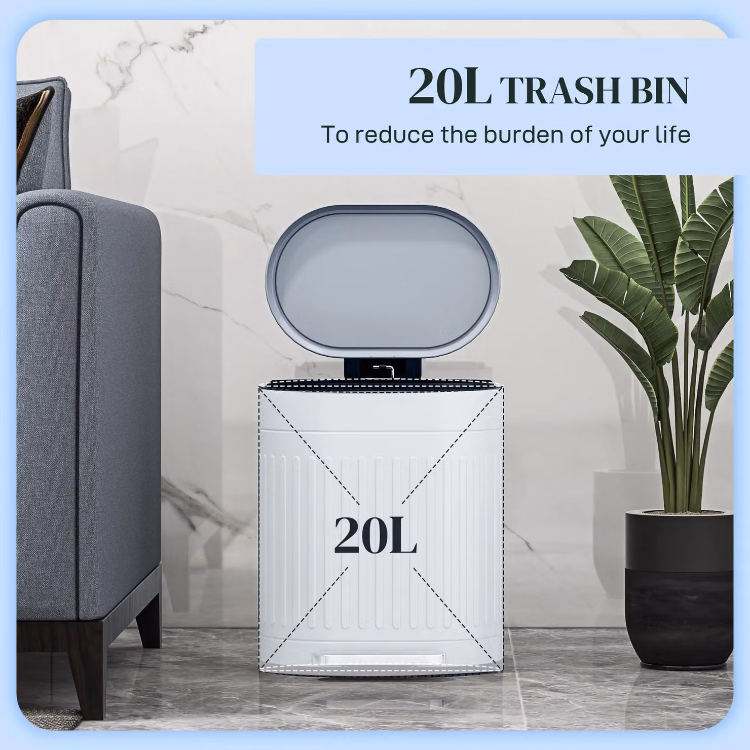HOMCOM 20L Metal Kitchen Pedal Bin with Soft Close Lid and Removable Inner Bucket in Grey – 3
