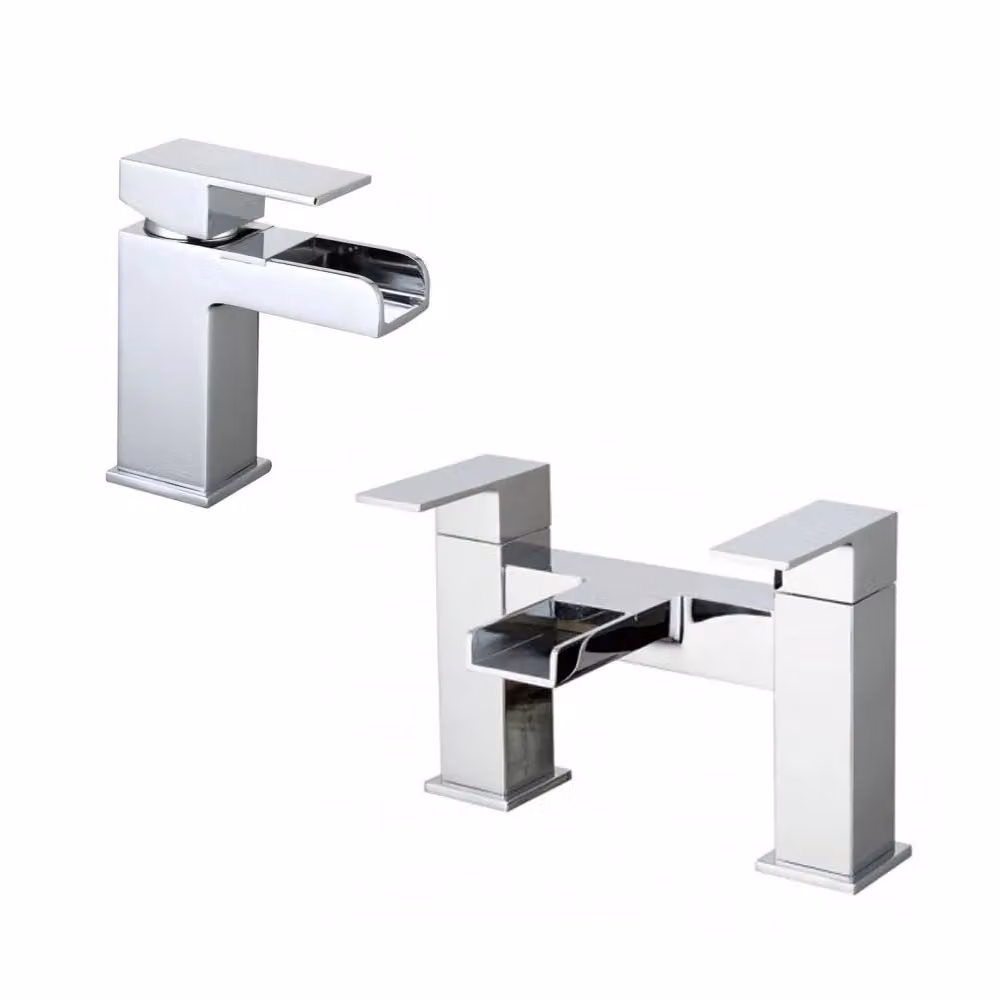 Nes Home Chrome Origin Waterfall Basin Mono Mixer Tap and Bath Filler Mixer Tap Set in Silver – 2