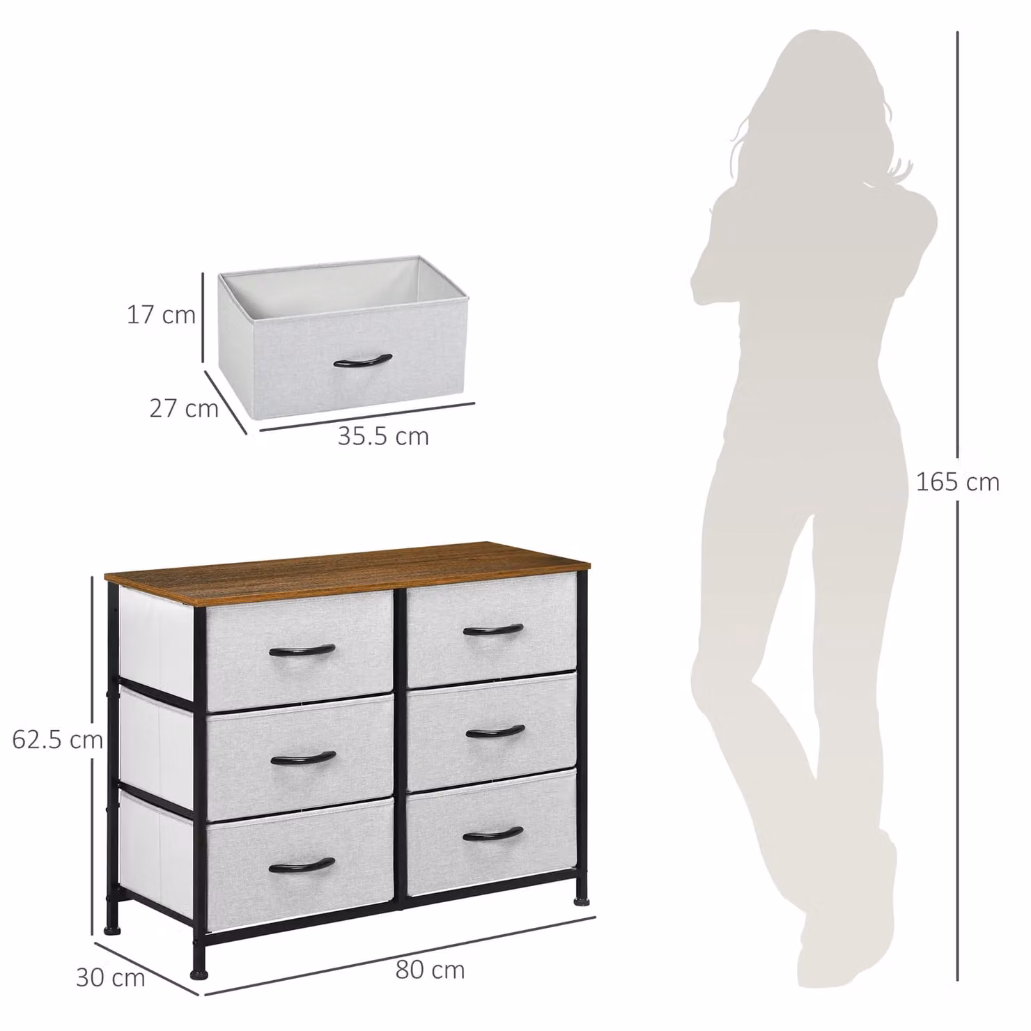HOMCOM Industrial Chest of Drawers with 6 Fabric Bins and Steel Frame, Grey – 3