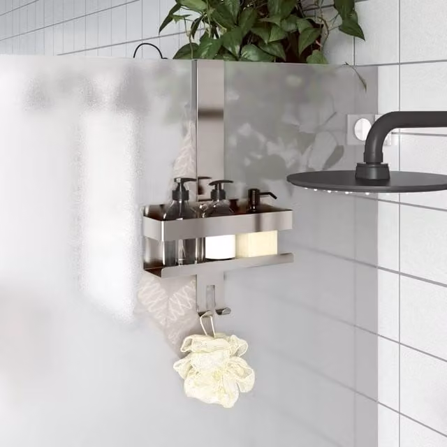 Berkfield Home Hanging Shower Caddy in Brushed 304 Stainless Steel, Silver