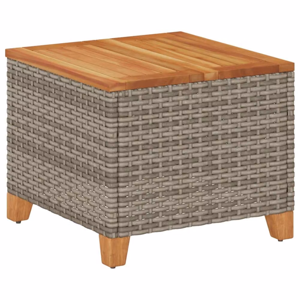 Berkfield Home Grey Poly Rattan Square Garden Table with Acacia Wood W/D/H: 45 x 45 x 37 cm – 2
