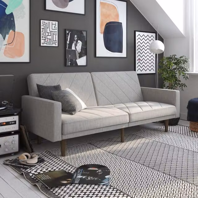 Dorel Home Paxson Click Clack Sofa Bed in Light Grey Fabric