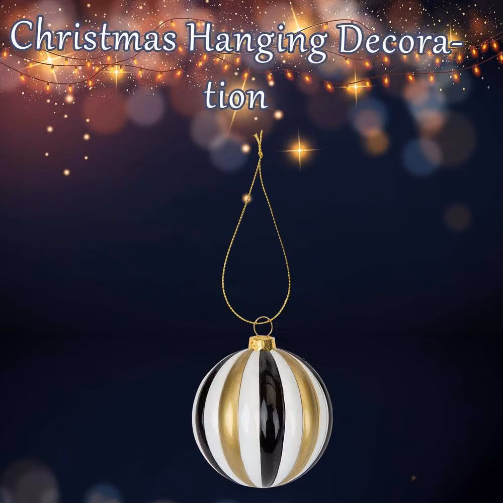 VFM e-Store Glass Christmas Hanging Bauble in Gold, Black, White and Multicolour, Diameter: 9 cm – 2