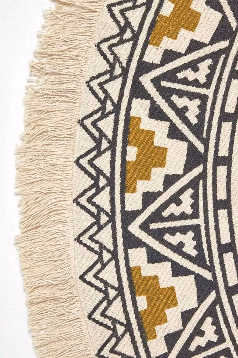 Homescapes Black and Gold Cotton Mandala Printed Round Rug with Fringes, Diameter: 130 cm – 2