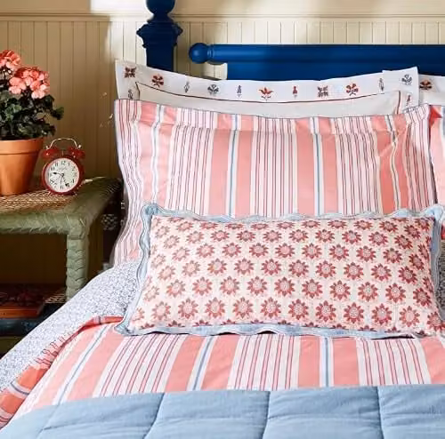 Joules Siesta Red Striped Rectangular Cotton Fibre Filled Cushion W: 60 cm, H: 30 cm – 4