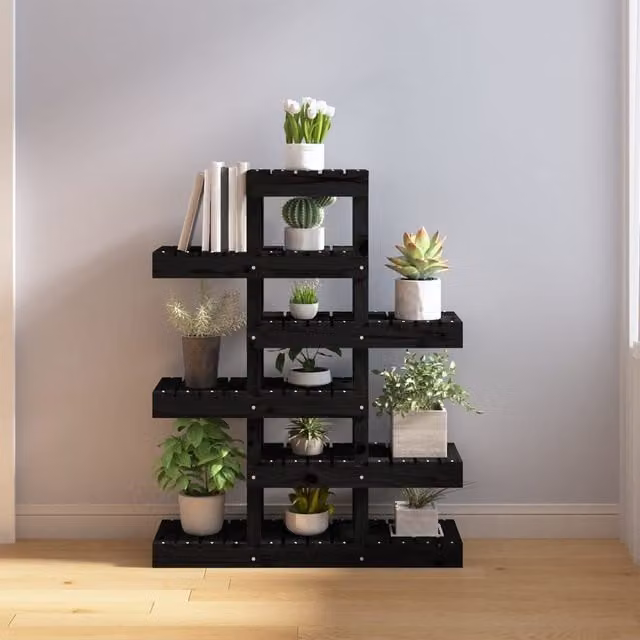 Berkfield Home Rustic Black Solid Pine Plant Stand, W/D/H: 85 x 25 x 109.5 cm – 1