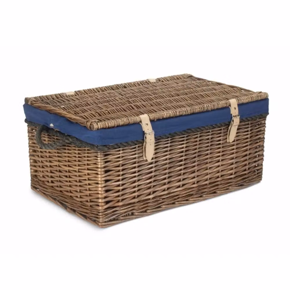 Red Hamper Antique Wash Picnic Basket with Blue Cotton Lining, W: 62 cm – 2