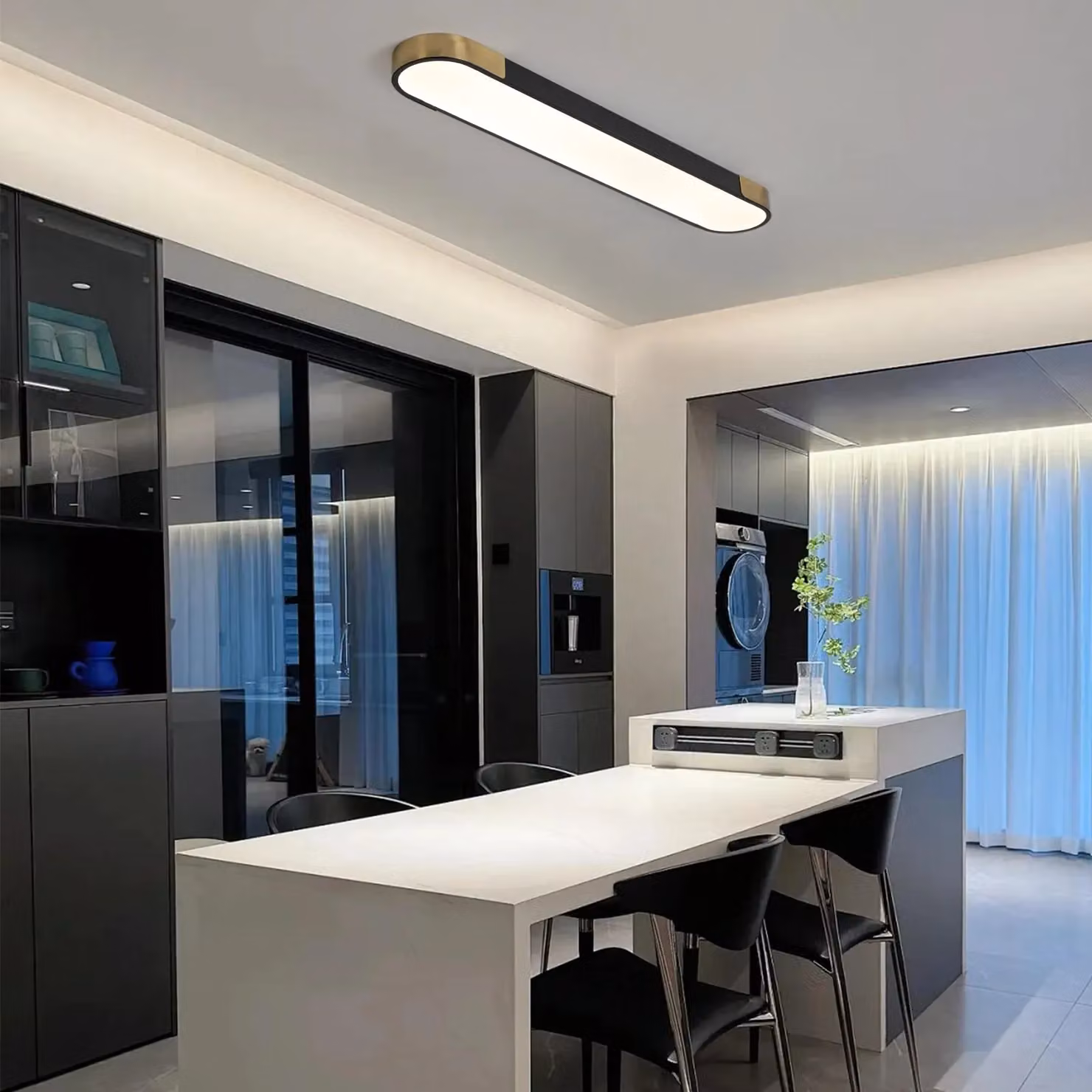 Garwarm Modern Dimmable Acrylic Linear LED Ceiling Light with Remote Control, Black – 3