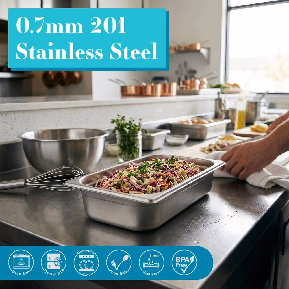 Argon Tableware Stainless Steel Gastronorm Container with Loose Lid, 1/3 Size, 2.25 l, Silver – 4