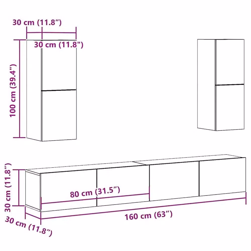 Berkfield Home Classic 4 Piece Wall-Mounted TV Cabinet Set in Brown Engineered Wood – 5