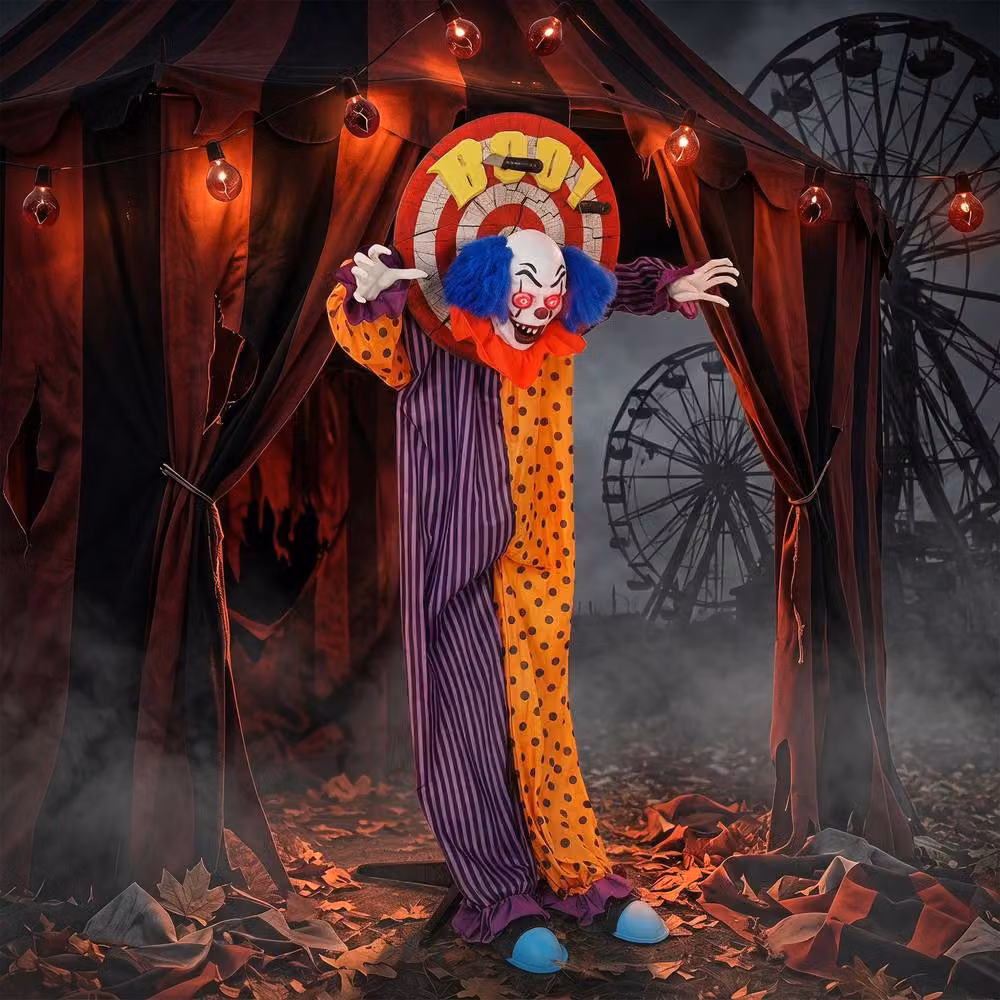 HOMCOM Life Size Animated Clown Halloween Decoration, Multicolour, Height: 167 cm – 2