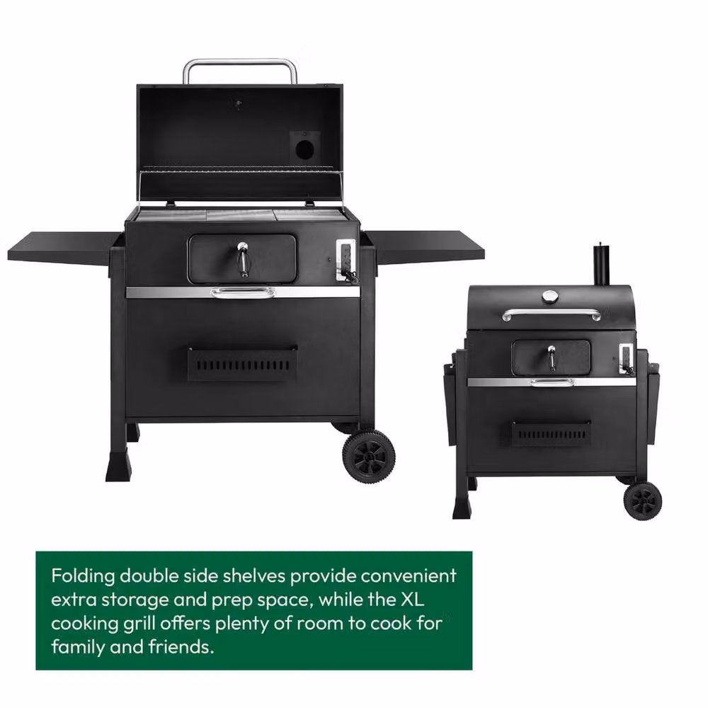 FLAVORA XXL Offset Charcoal BBQ Smoker Grill with Thermometer in Black, W/D/H: 152.0 x 104.5 x 63.0 cm – 3