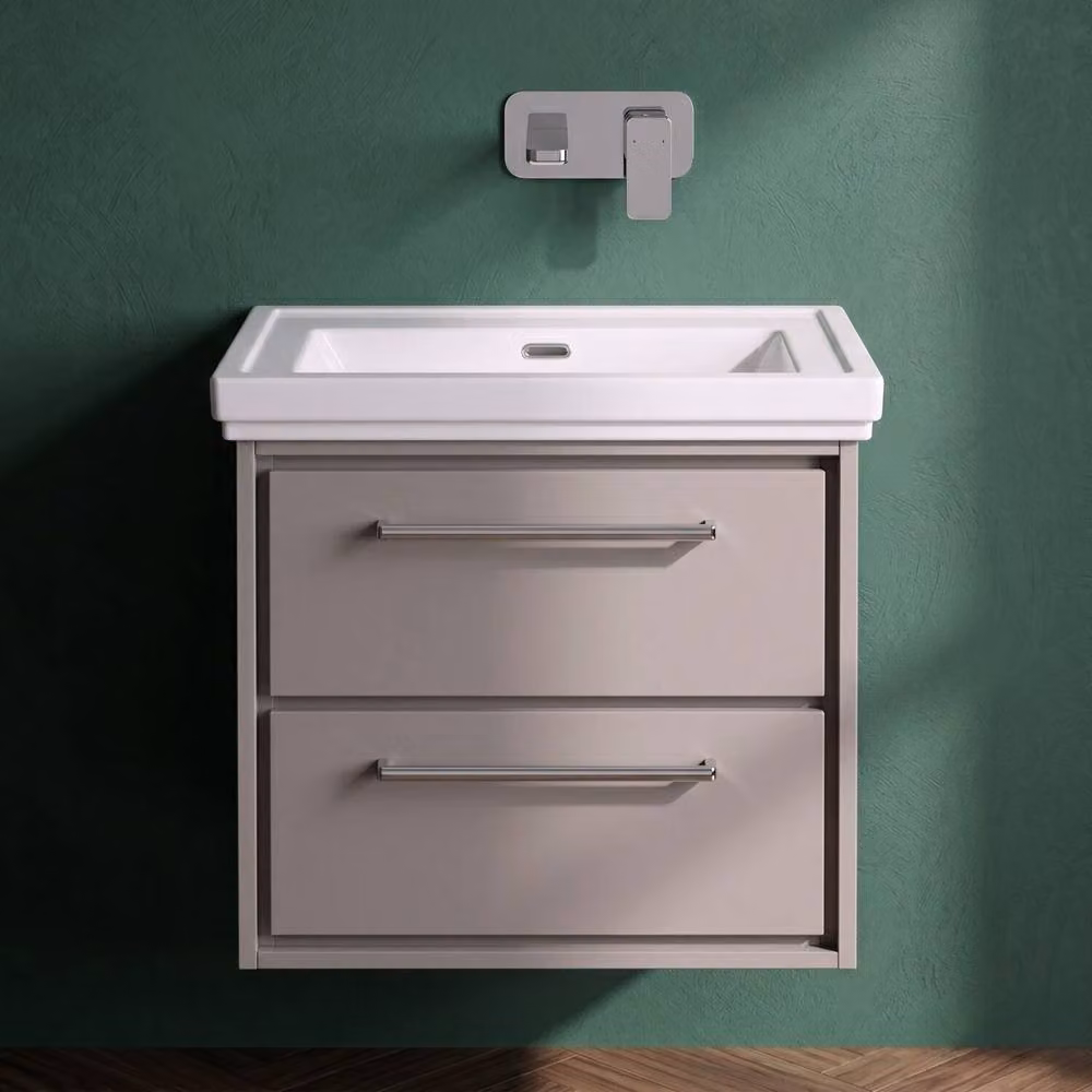 Balterley Modern Wall Mounted 2-Drawer Bathroom Vanity Unit in Matt Grey, W/D/H: 60 x 45.5 x 60.5 cm – 3