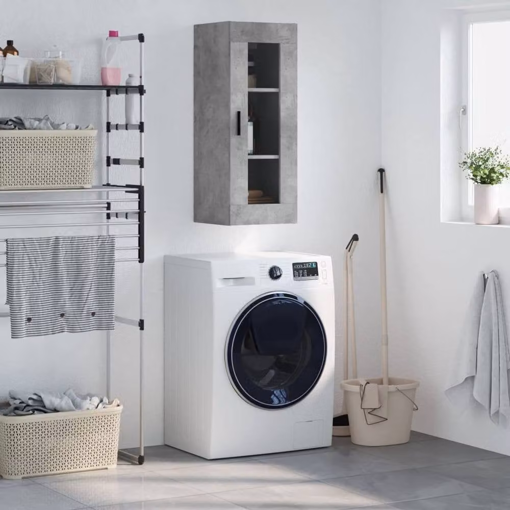 Berkfield Home Wall Mounted Cabinet in Concrete Grey with Glass Doors, W/D/H: 34.5 x 34 x 90 cm – 2