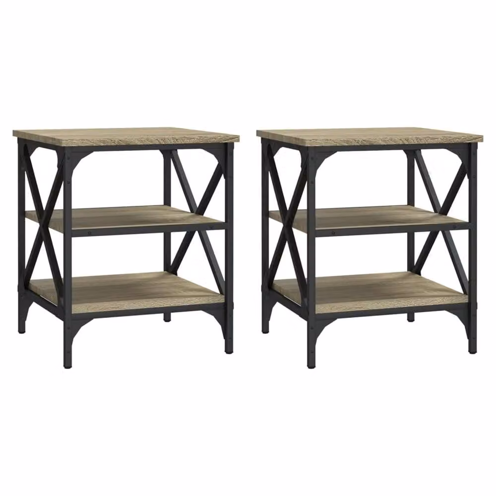Berkfield Home Set of 2 Sonoma Oak Side Tables in Brown, W/D/H: 40 x 42 x 50 cm – 2