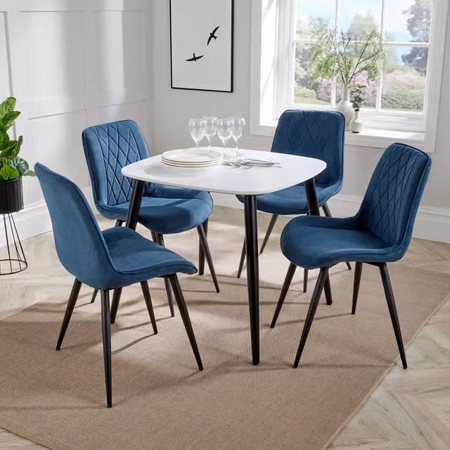 Core Products Ltd Aspen Square Dining Table and 4 Blue Diamond Stitch Cord Chairs