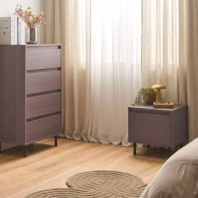 Wyld and Coco 4-Drawer Chest in Dark Brown with Black Metal Legs, W/D/H: 60 x 40 x 104 cm