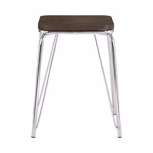 Orsina Industrial Metal and Wood Cube Stool in Silver and Brown, W/D/H: 37 x 37 x 47 cm