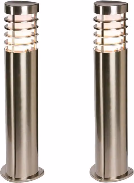 Loops 2 Pack Modern Silver Stainless Steel Outdoor Post Light, 10.5W E27 LED, Height: 50 cm