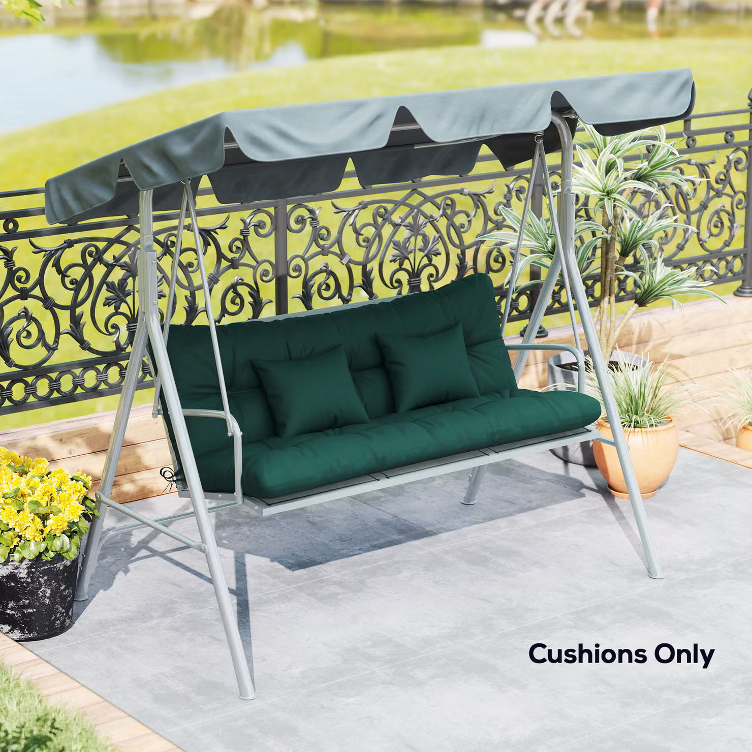 Outsunny Water Repellent Green Outdoor Seat and Back Cushion Set with 2 Pillows for 3-Seater Chairs – 8