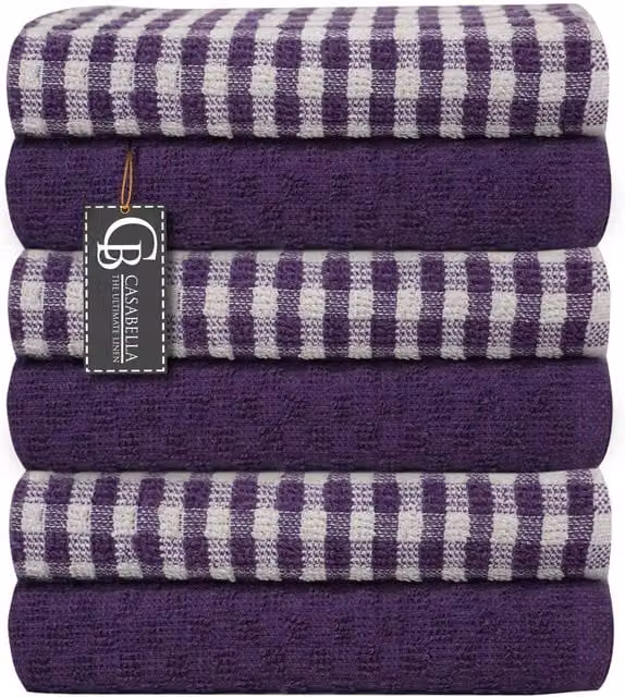 Casabella Pack of 6 Purple Cotton Terry Towelling Kitchen Tea Towels – 1