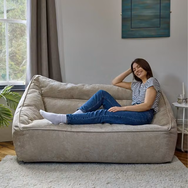 ICON Giant Chenille Bean Bag Floor Sofa in Natural Beige and Yellow