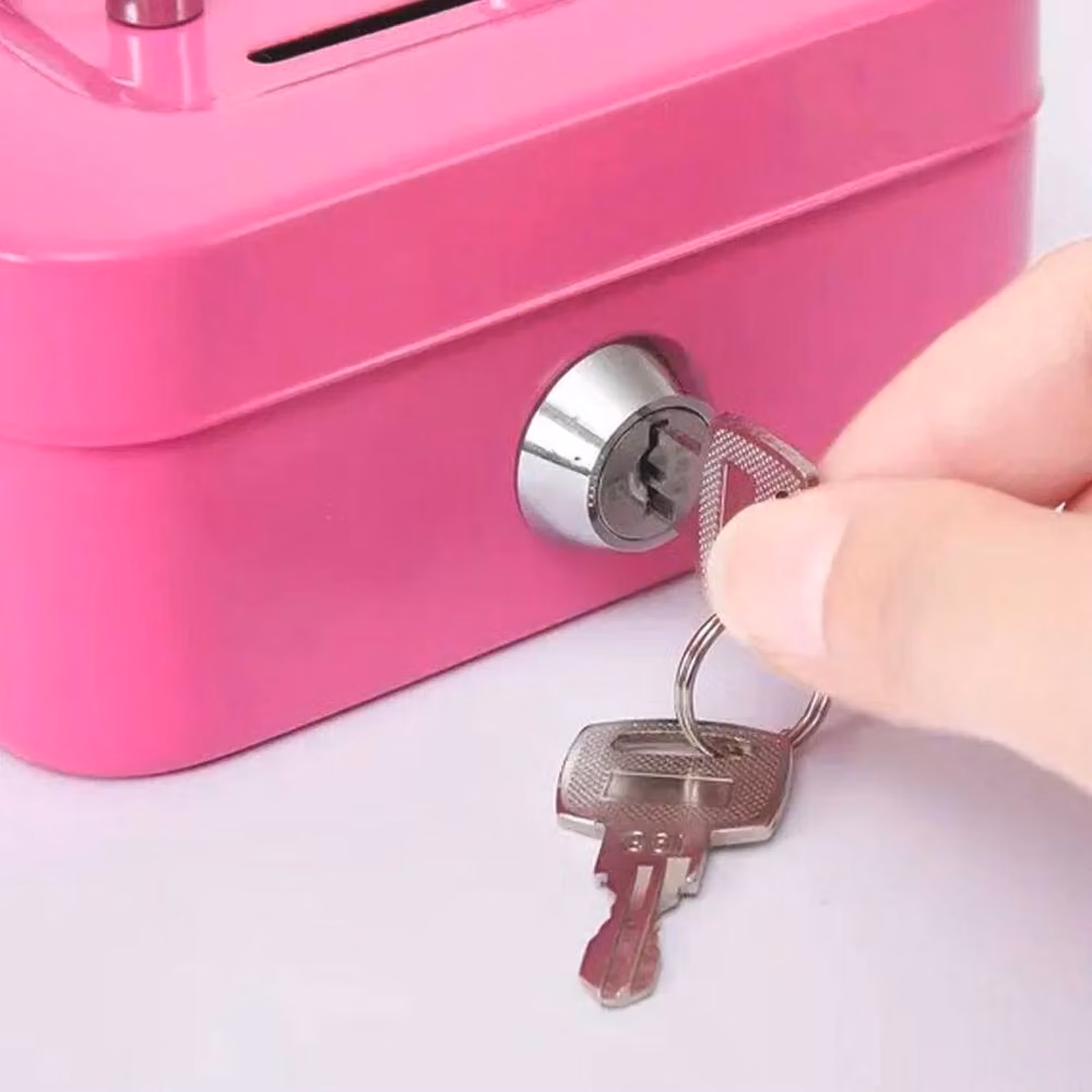 FLAVORA Pink Metal Lockable Cash Box with Handles for Secure Money Storage – 5
