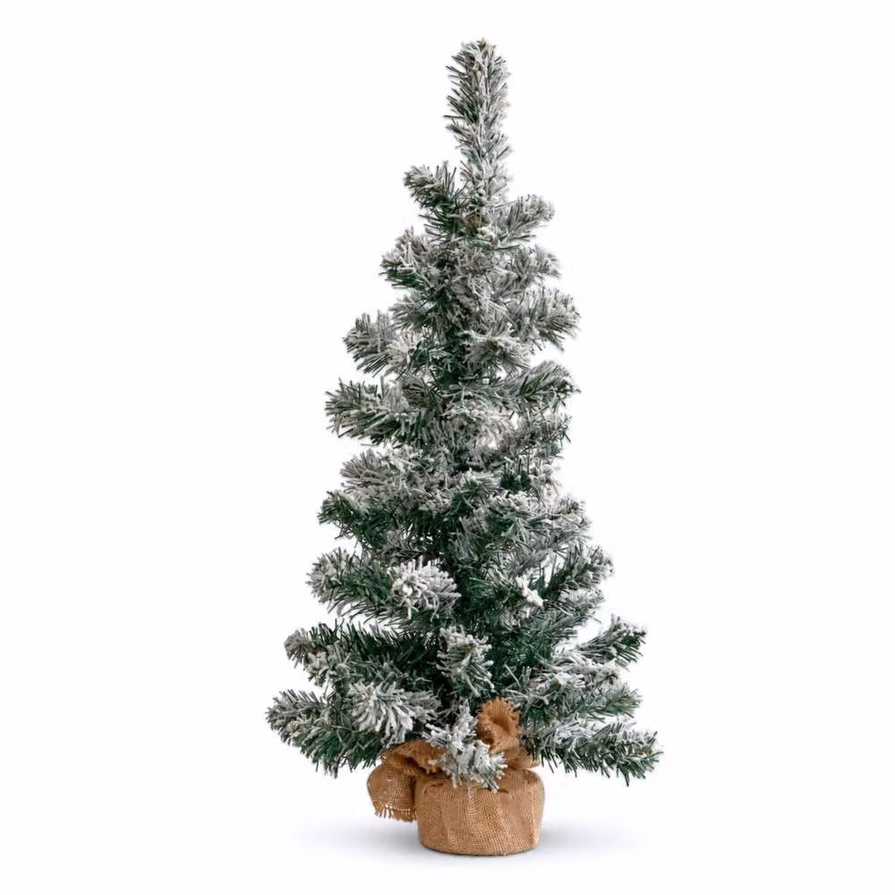 Samuel Alexander 60cm Snowy Mini Fir Christmas Tree in Green with Jute Bag Stand – 3