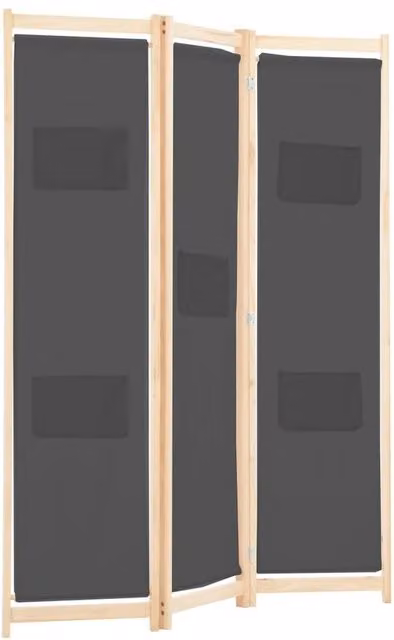 Berkfield Home 3-Panel Fabric Room Divider in Grey, W/D/H: 120 x 4 x 170 cm