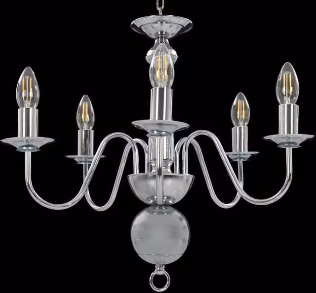 Berkfield Home Elegant Silver Chandelier with Glass Details and 5 x E14 Bulbs