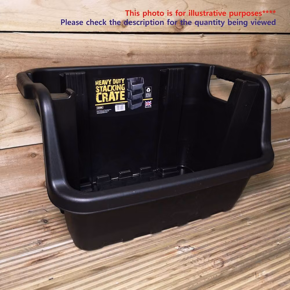 Samuel Alexander Pack of 4 Heavy Duty Plastic Stackable Pick Bin Storage Crates with Handles, Black, W: 59 cm, D: 41 cm, H: 36 cm – 3
