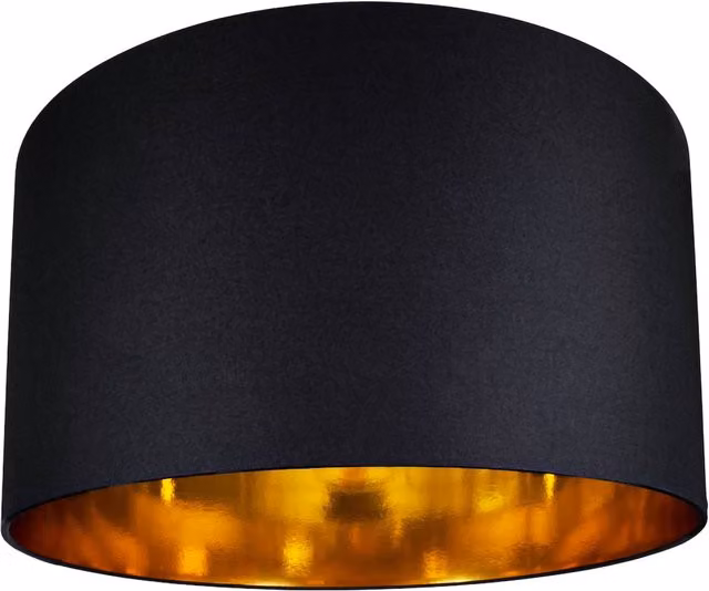 Happy Homewares Contemporary Round Cotton Lamp Shade in Black with Shiny Paper Inner, Diameter: 30.48 cm
