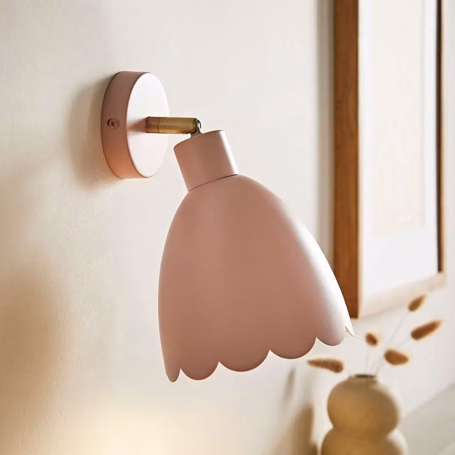 ValueLights Millie Pair of Rose Pink Scallop Adjustable Wall Lights with Bulbs