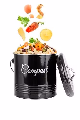 Innoteck Black Retro Metal Kitchen Compost Bin with Charcoal Odour Filter and Carry Handle, 3.6 l – 6