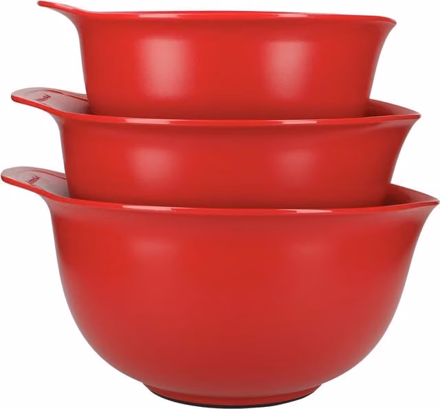 KitchenAid 3pc Nesting Mixing Bowl Set in Red with Non-Slip Base and Pouring Spout