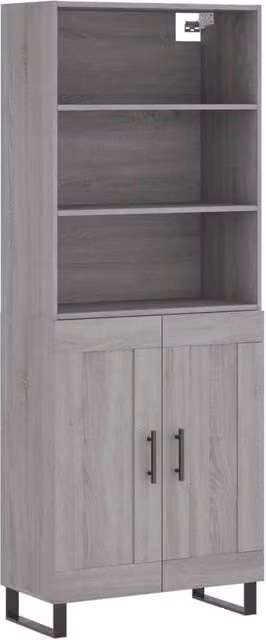 Berkfield Home Grey Sonoma Highboard with Hinged Doors and Internal Shelves, W/D/H: 69.5 x 34 x 180 cm