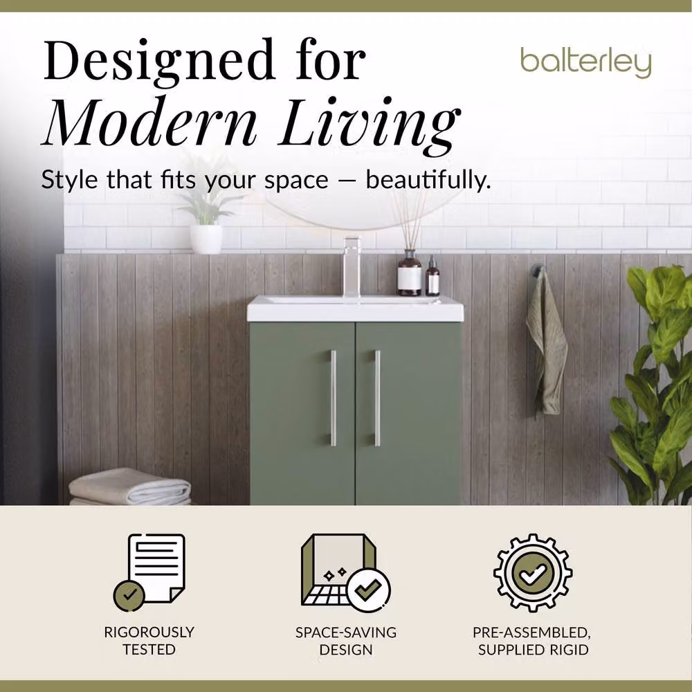 Balterley Contemporary Floor Standing Bathroom Vanity Unit with Mid-Edge Basin, Satin Green, W: 51 cm, D: 39 cm, H: 84 cm – 2