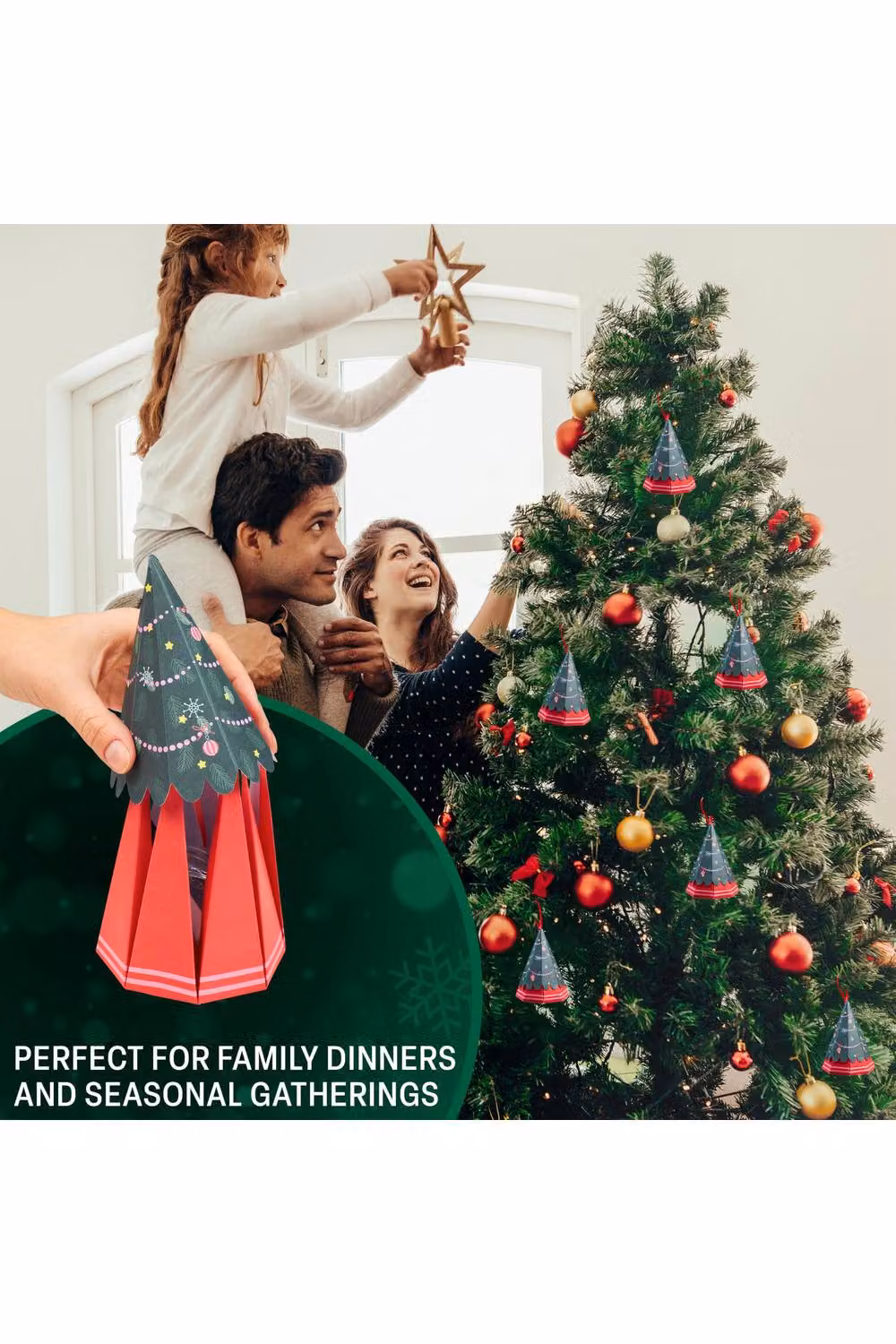 KreativeKraft Tree Shaped Christmas Crackers, Pack of 6, Green and Multicolour Party Decor – 10