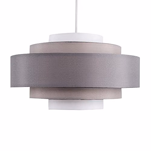 ValueLights Hampshire Modern 5 Tier Grey Fabric Ceiling Pendant Light Shade, Width: 35 cm