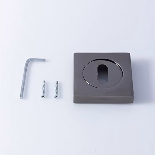 Loops Square Lock Profile Escutcheon in Black Nickel, W: 5.1 cm – 3