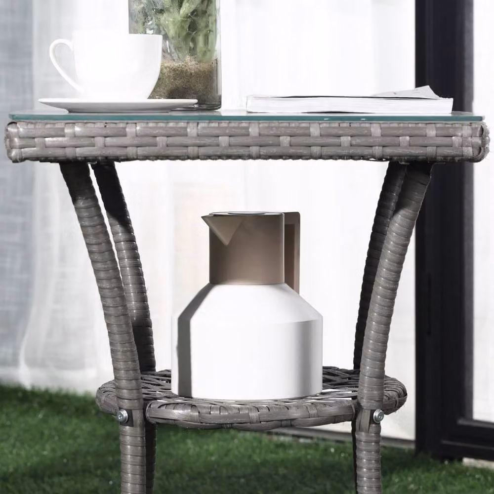 Wyld Haus Ranoyo Ziba Grey Rattan 3 Piece Garden Bistro Set with 2 Tier Coffee Table – 8