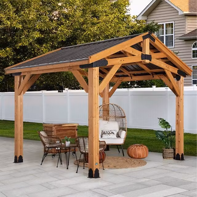 Backyard Discovery Modern Gable Garden Gazebo in Brown and Black with Wood and Galvanised Steel Construction