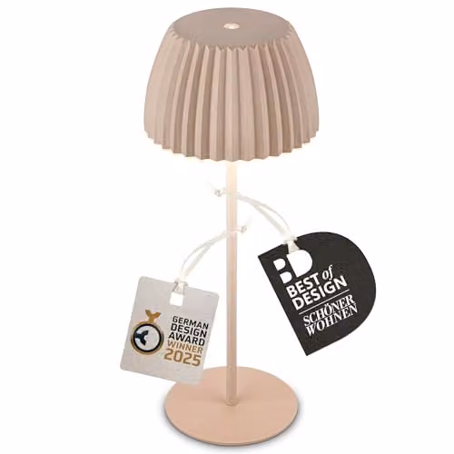 Briloner Riffle Rechargeable LED Table Lamp, Beige, H 36.5 x W 14.5 cm, IP44 Dimmable Touch Lamp