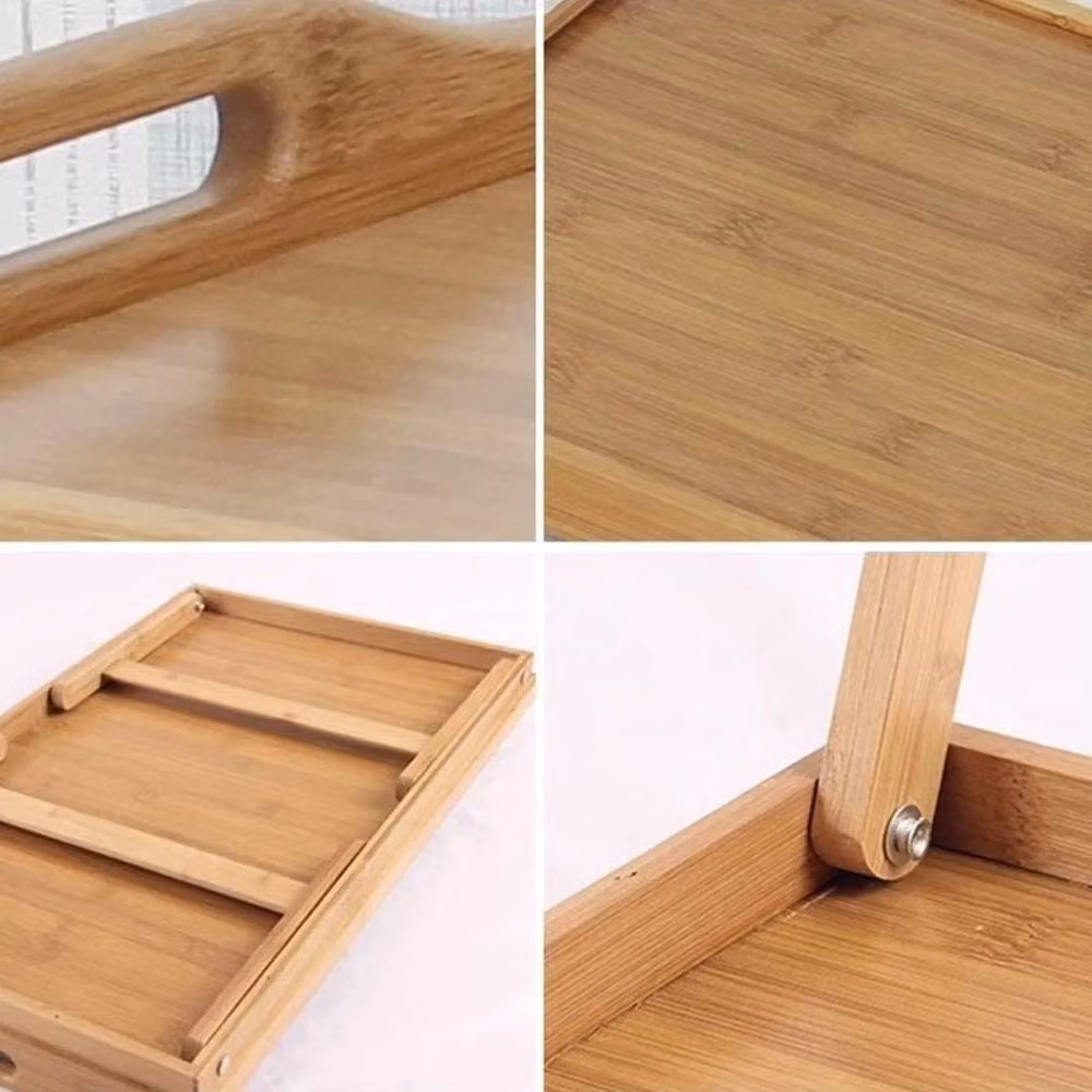 KORVIXA Brown Bamboo Wooden Bed Tray Table – 2